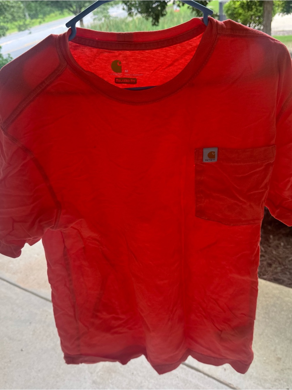 Carhartt Mens K87 Workwear Pocket T-Shirt Hot Coral Orange Relaxed Fit M